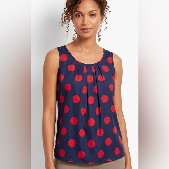 Talbots Tops - Talbots Navy and Red Polka Dot Blouse